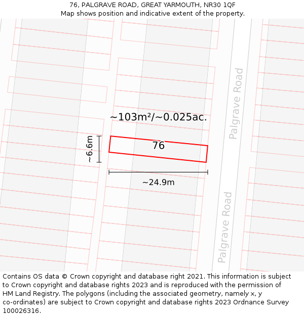 76, PALGRAVE ROAD, GREAT YARMOUTH, NR30 1QF: Plot and title map