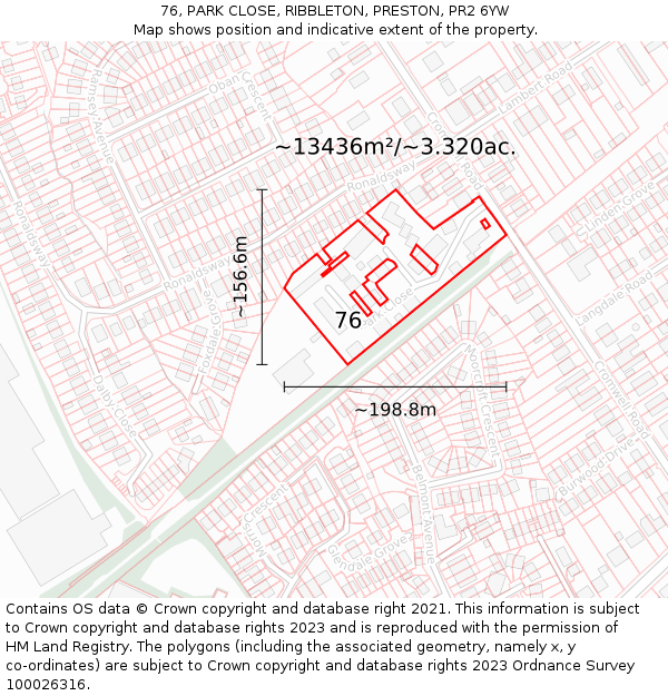 76, PARK CLOSE, RIBBLETON, PRESTON, PR2 6YW: Plot and title map