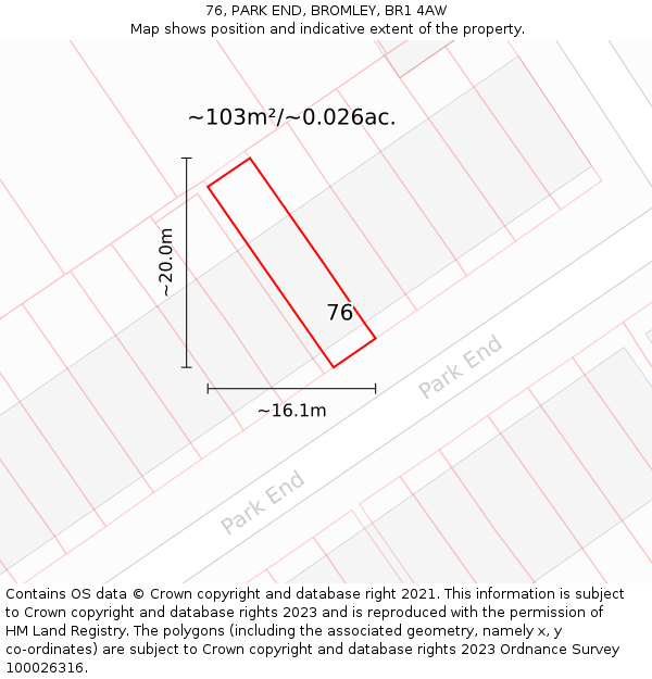 76, PARK END, BROMLEY, BR1 4AW: Plot and title map