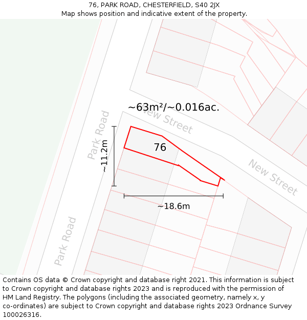 76, PARK ROAD, CHESTERFIELD, S40 2JX: Plot and title map