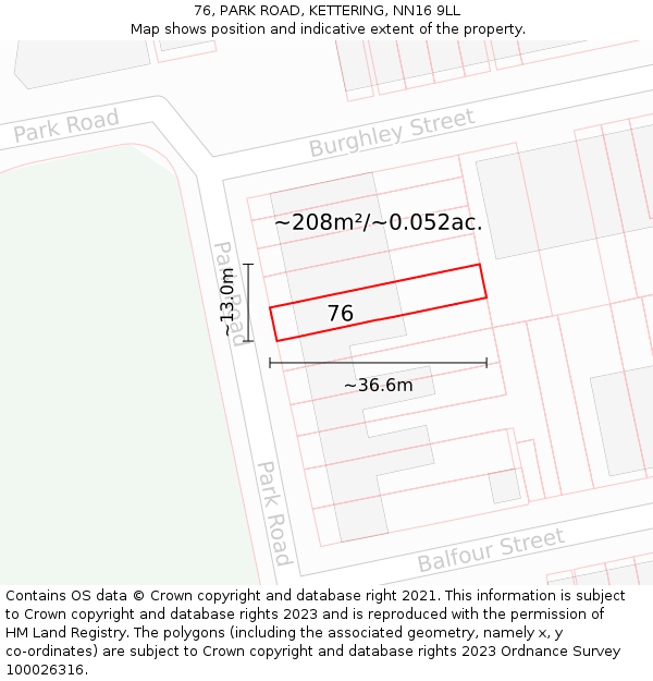 76, PARK ROAD, KETTERING, NN16 9LL: Plot and title map