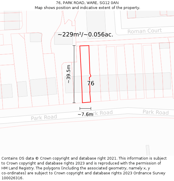 76, PARK ROAD, WARE, SG12 0AN: Plot and title map