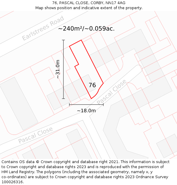 76, PASCAL CLOSE, CORBY, NN17 4AG: Plot and title map