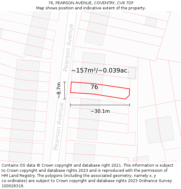 76, PEARSON AVENUE, COVENTRY, CV6 7DF: Plot and title map