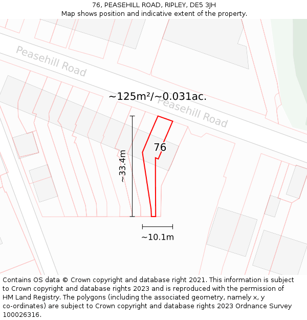 76, PEASEHILL ROAD, RIPLEY, DE5 3JH: Plot and title map