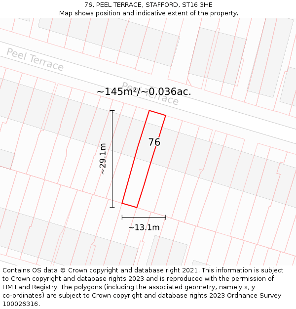 76, PEEL TERRACE, STAFFORD, ST16 3HE: Plot and title map