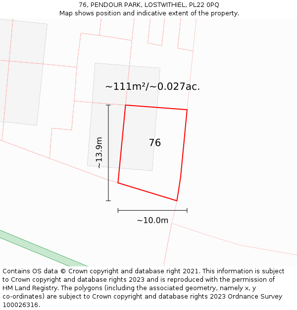 76, PENDOUR PARK, LOSTWITHIEL, PL22 0PQ: Plot and title map