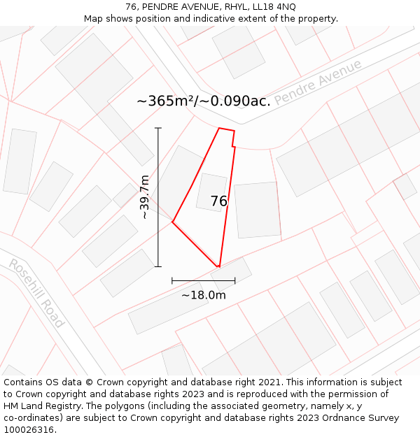 76, PENDRE AVENUE, RHYL, LL18 4NQ: Plot and title map