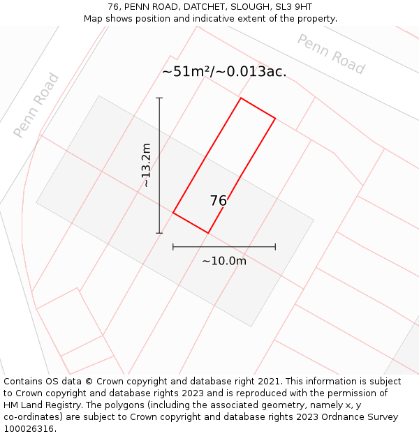 76, PENN ROAD, DATCHET, SLOUGH, SL3 9HT: Plot and title map