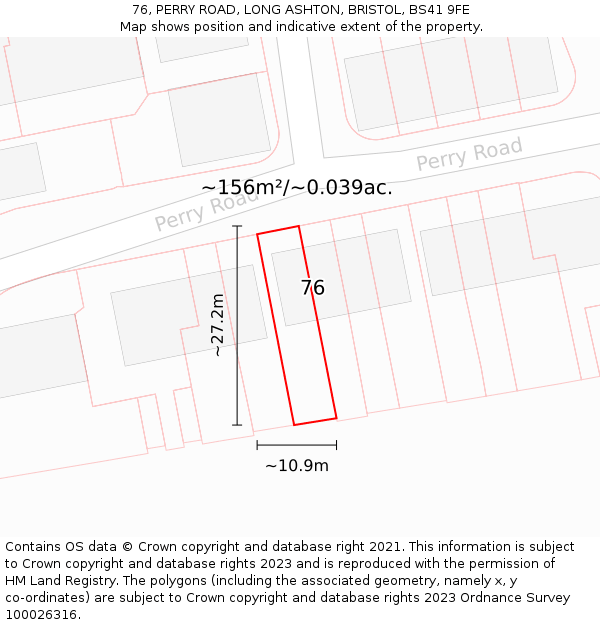 76, PERRY ROAD, LONG ASHTON, BRISTOL, BS41 9FE: Plot and title map