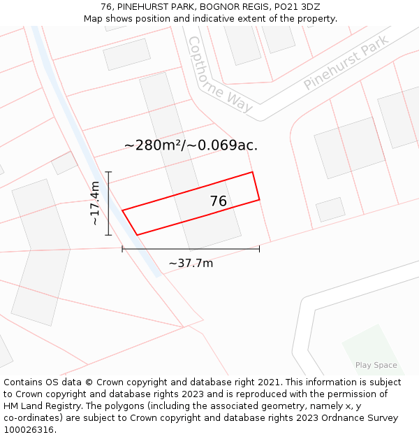 76, PINEHURST PARK, BOGNOR REGIS, PO21 3DZ: Plot and title map