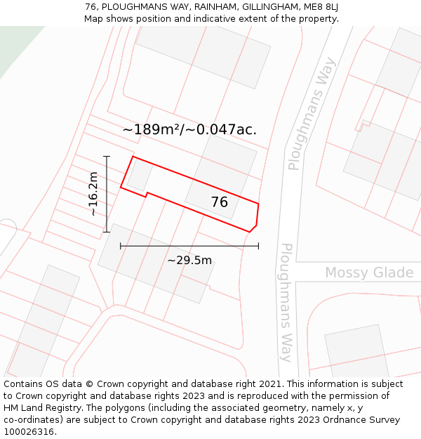 76, PLOUGHMANS WAY, RAINHAM, GILLINGHAM, ME8 8LJ: Plot and title map