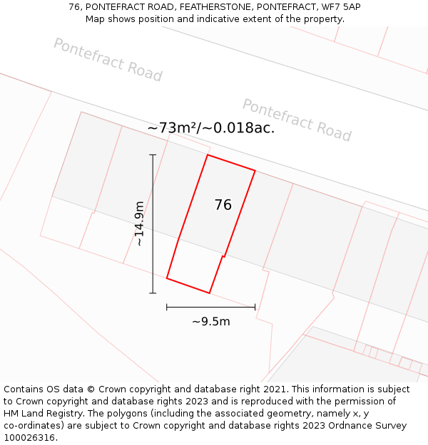 76, PONTEFRACT ROAD, FEATHERSTONE, PONTEFRACT, WF7 5AP: Plot and title map