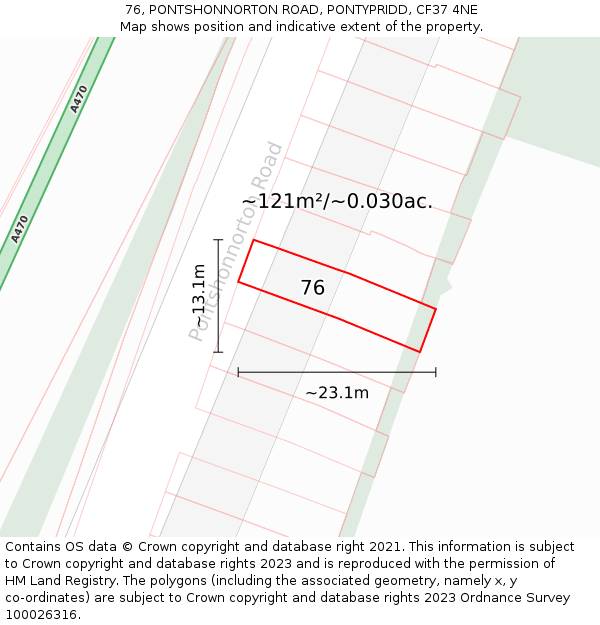 76, PONTSHONNORTON ROAD, PONTYPRIDD, CF37 4NE: Plot and title map
