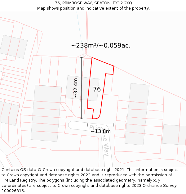 76, PRIMROSE WAY, SEATON, EX12 2XQ: Plot and title map