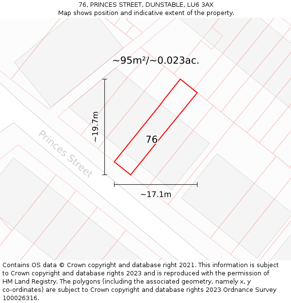 76, PRINCES STREET, DUNSTABLE, LU6 3AX: Plot and title map