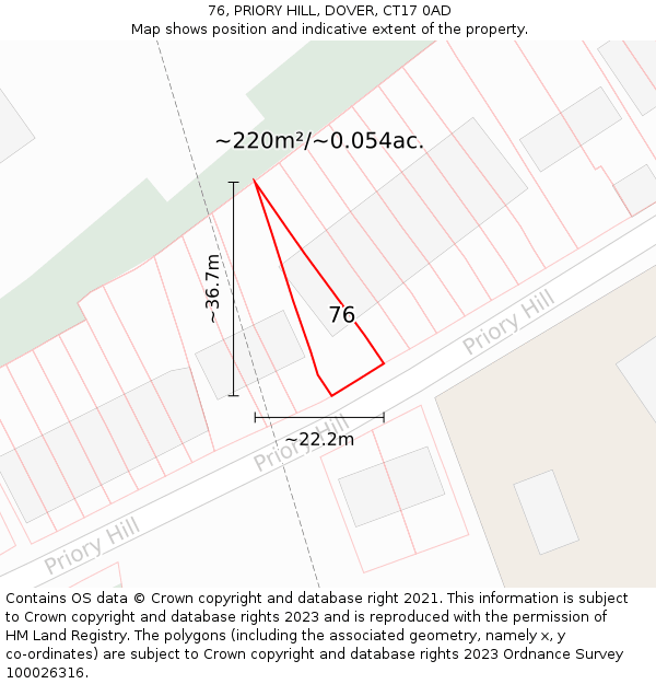 76, PRIORY HILL, DOVER, CT17 0AD: Plot and title map