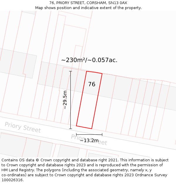 76, PRIORY STREET, CORSHAM, SN13 0AX: Plot and title map