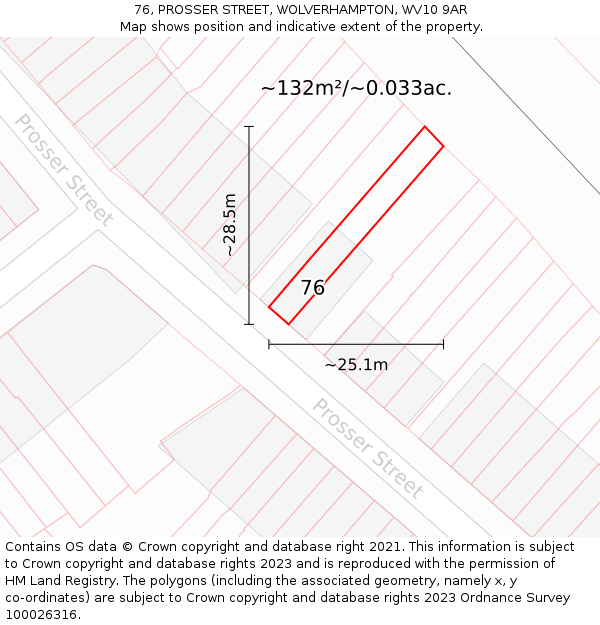 76, PROSSER STREET, WOLVERHAMPTON, WV10 9AR: Plot and title map