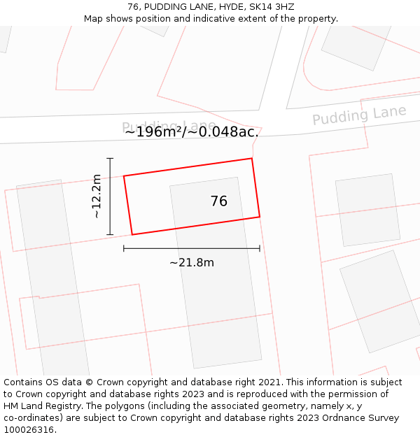 76, PUDDING LANE, HYDE, SK14 3HZ: Plot and title map