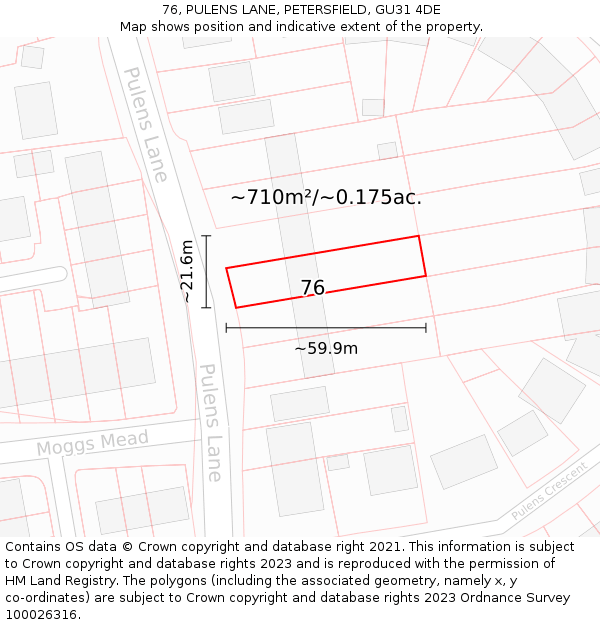 76, PULENS LANE, PETERSFIELD, GU31 4DE: Plot and title map