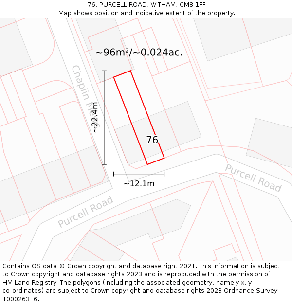 76, PURCELL ROAD, WITHAM, CM8 1FF: Plot and title map
