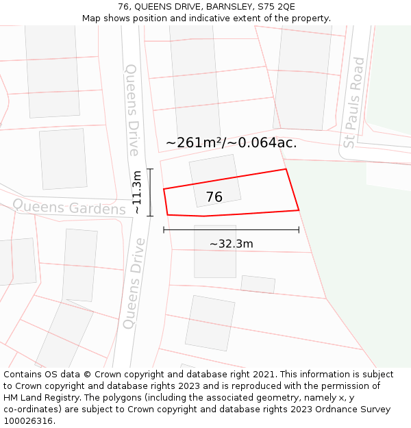 76, QUEENS DRIVE, BARNSLEY, S75 2QE: Plot and title map