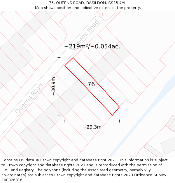 76, QUEENS ROAD, BASILDON, SS15 4AL: Plot and title map