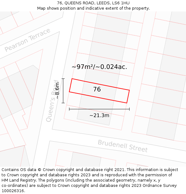 76, QUEENS ROAD, LEEDS, LS6 1HU: Plot and title map