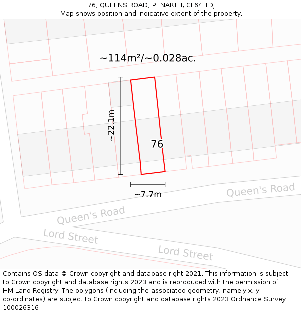 76, QUEENS ROAD, PENARTH, CF64 1DJ: Plot and title map