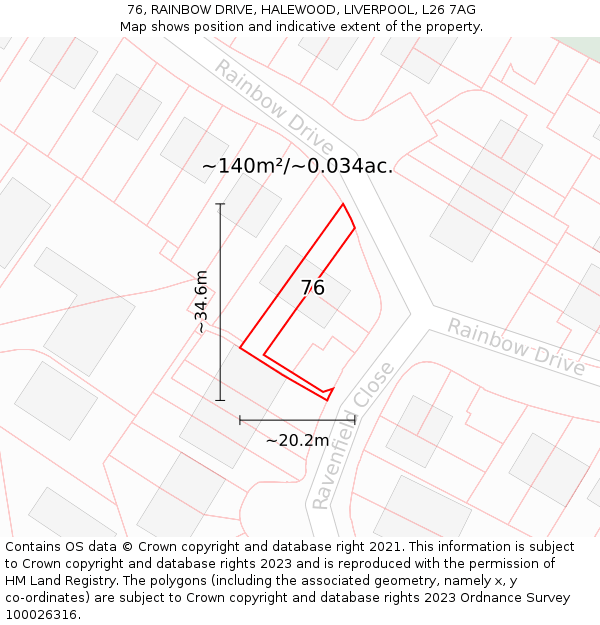 76, RAINBOW DRIVE, HALEWOOD, LIVERPOOL, L26 7AG: Plot and title map