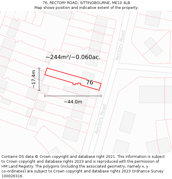 76, RECTORY ROAD, SITTINGBOURNE, ME10 4LB: Plot and title map