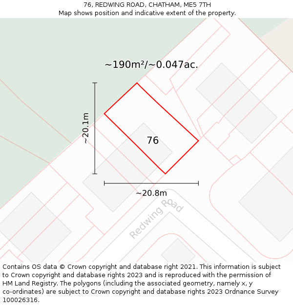 76, REDWING ROAD, CHATHAM, ME5 7TH: Plot and title map