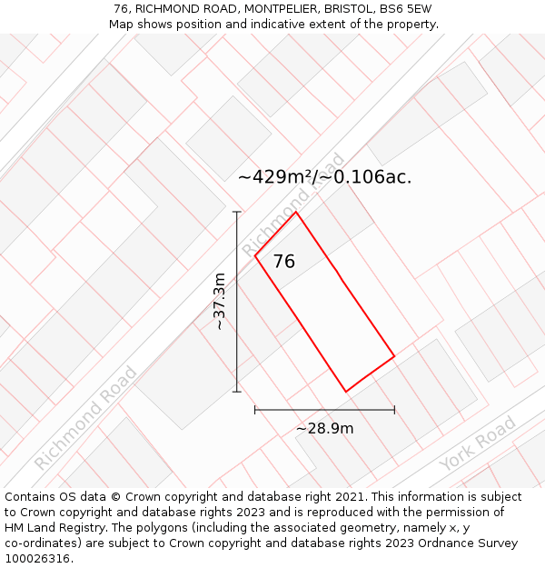 76, RICHMOND ROAD, MONTPELIER, BRISTOL, BS6 5EW: Plot and title map