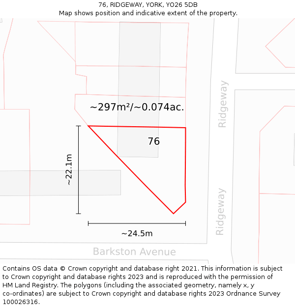 76, RIDGEWAY, YORK, YO26 5DB: Plot and title map