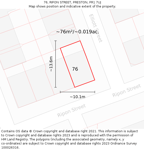 76, RIPON STREET, PRESTON, PR1 7UJ: Plot and title map