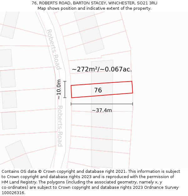 76, ROBERTS ROAD, BARTON STACEY, WINCHESTER, SO21 3RU: Plot and title map