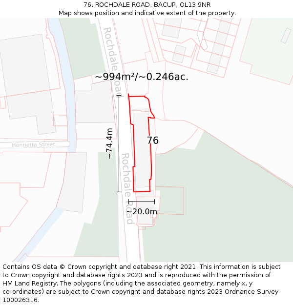76, ROCHDALE ROAD, BACUP, OL13 9NR: Plot and title map