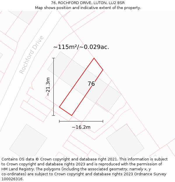 76, ROCHFORD DRIVE, LUTON, LU2 8SR: Plot and title map