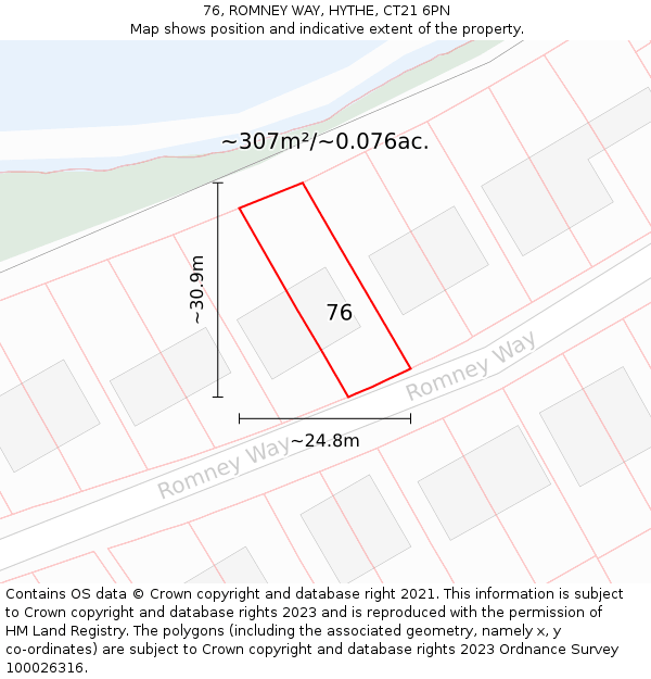 76, ROMNEY WAY, HYTHE, CT21 6PN: Plot and title map