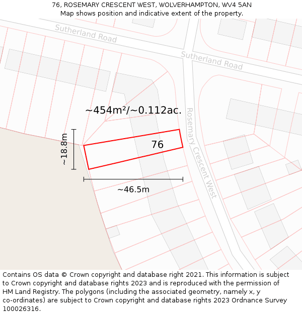 76, ROSEMARY CRESCENT WEST, WOLVERHAMPTON, WV4 5AN: Plot and title map
