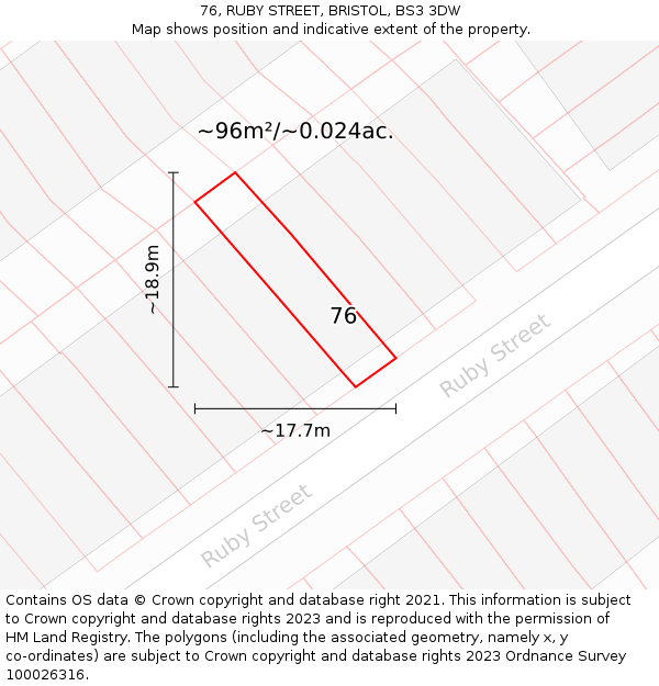 76, RUBY STREET, BRISTOL, BS3 3DW: Plot and title map