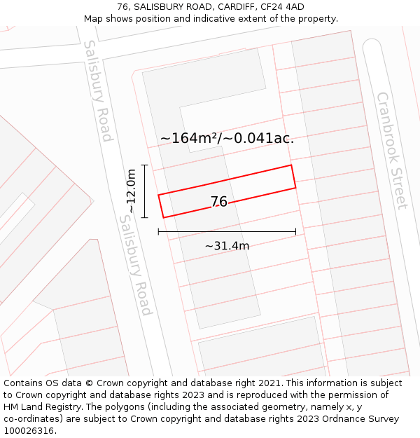 76, SALISBURY ROAD, CARDIFF, CF24 4AD: Plot and title map