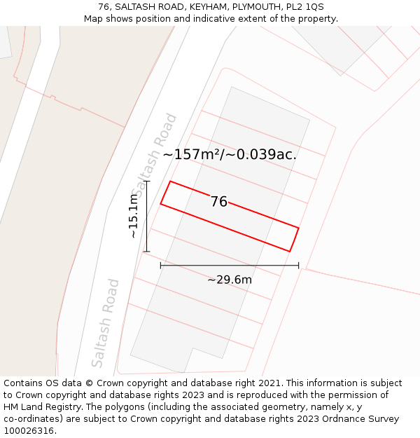 76, SALTASH ROAD, KEYHAM, PLYMOUTH, PL2 1QS: Plot and title map