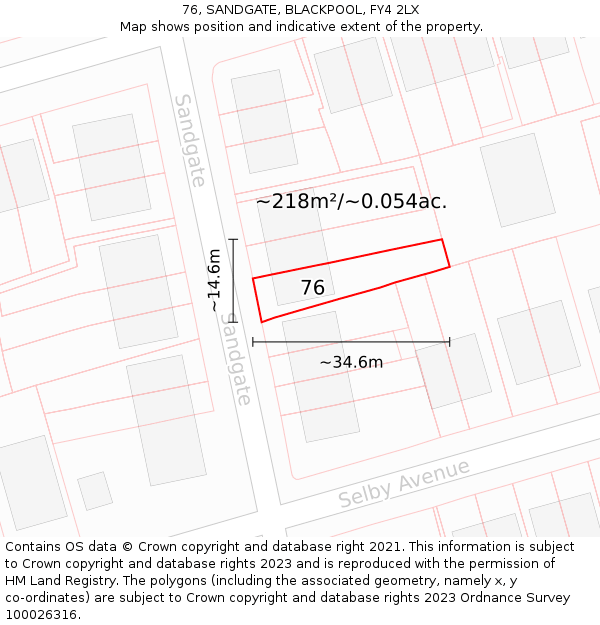 76, SANDGATE, BLACKPOOL, FY4 2LX: Plot and title map