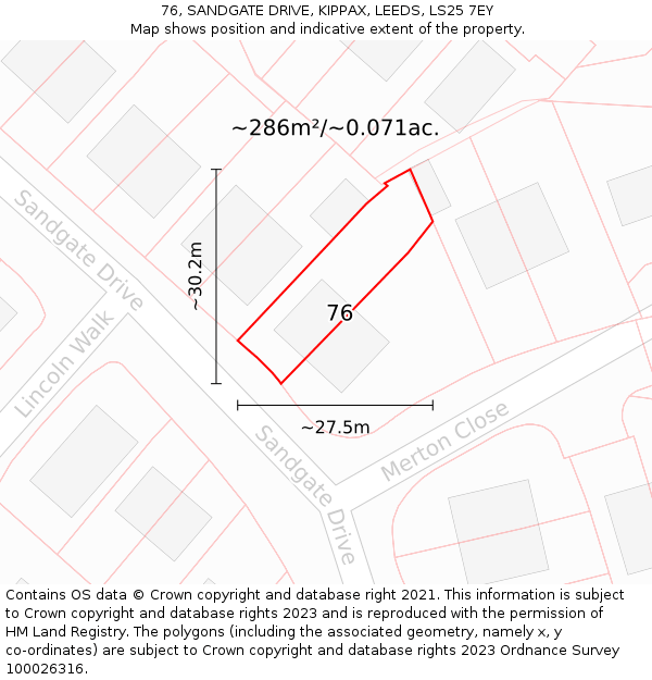 76, SANDGATE DRIVE, KIPPAX, LEEDS, LS25 7EY: Plot and title map