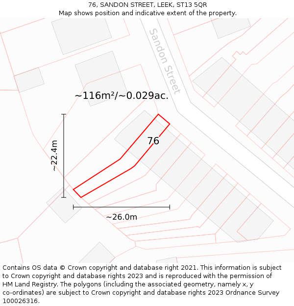 76, SANDON STREET, LEEK, ST13 5QR: Plot and title map