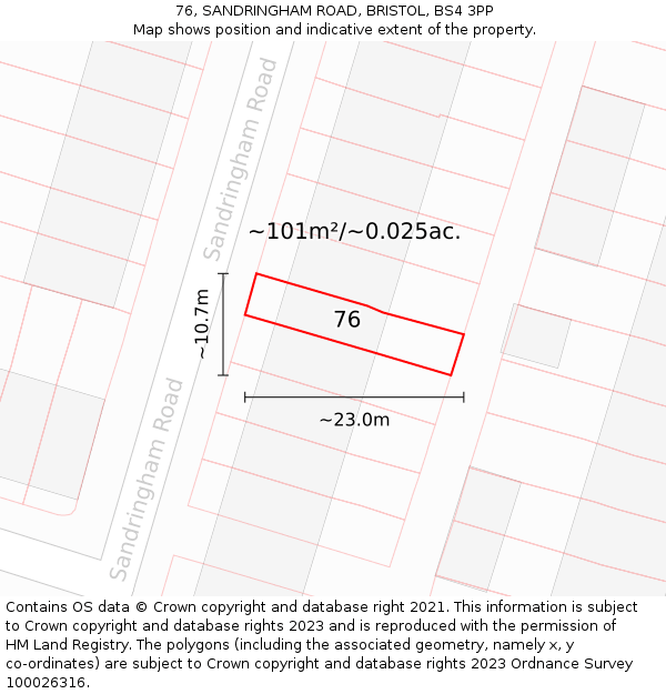 76, SANDRINGHAM ROAD, BRISTOL, BS4 3PP: Plot and title map