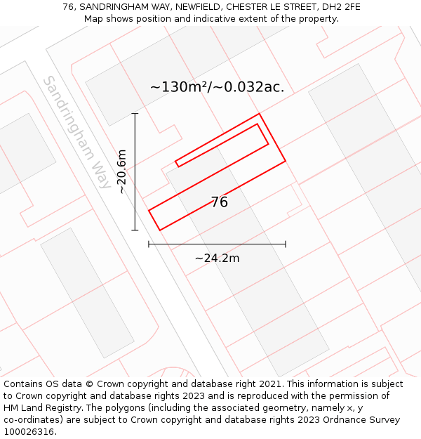 76, SANDRINGHAM WAY, NEWFIELD, CHESTER LE STREET, DH2 2FE: Plot and title map