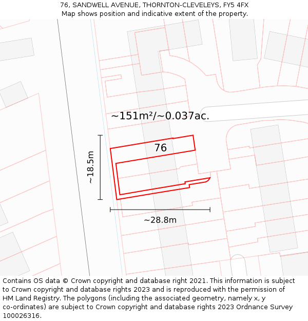 76, SANDWELL AVENUE, THORNTON-CLEVELEYS, FY5 4FX: Plot and title map